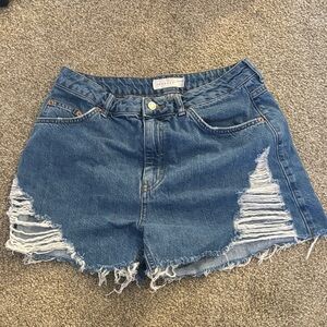 Topshop Distressed Blue Jean Shorts
